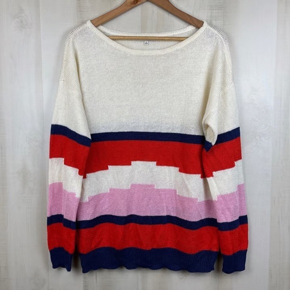 Madewell Sweaters - Madewell Blockstop Oversized Boatneck Colorblock 100% Linen Sweater Medium